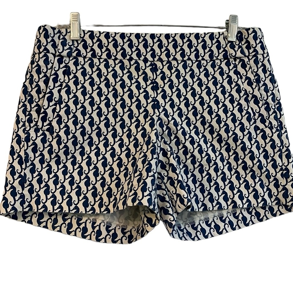J. CREW FACTORY STRETCH SEAHORSE PRINT SHORTS BLUE WHITE SIZE 8